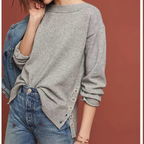 Anthropologie Sweaters - Anthropologie Fresnel Pullover Nautical Buttoned Sweater Size XS Gray